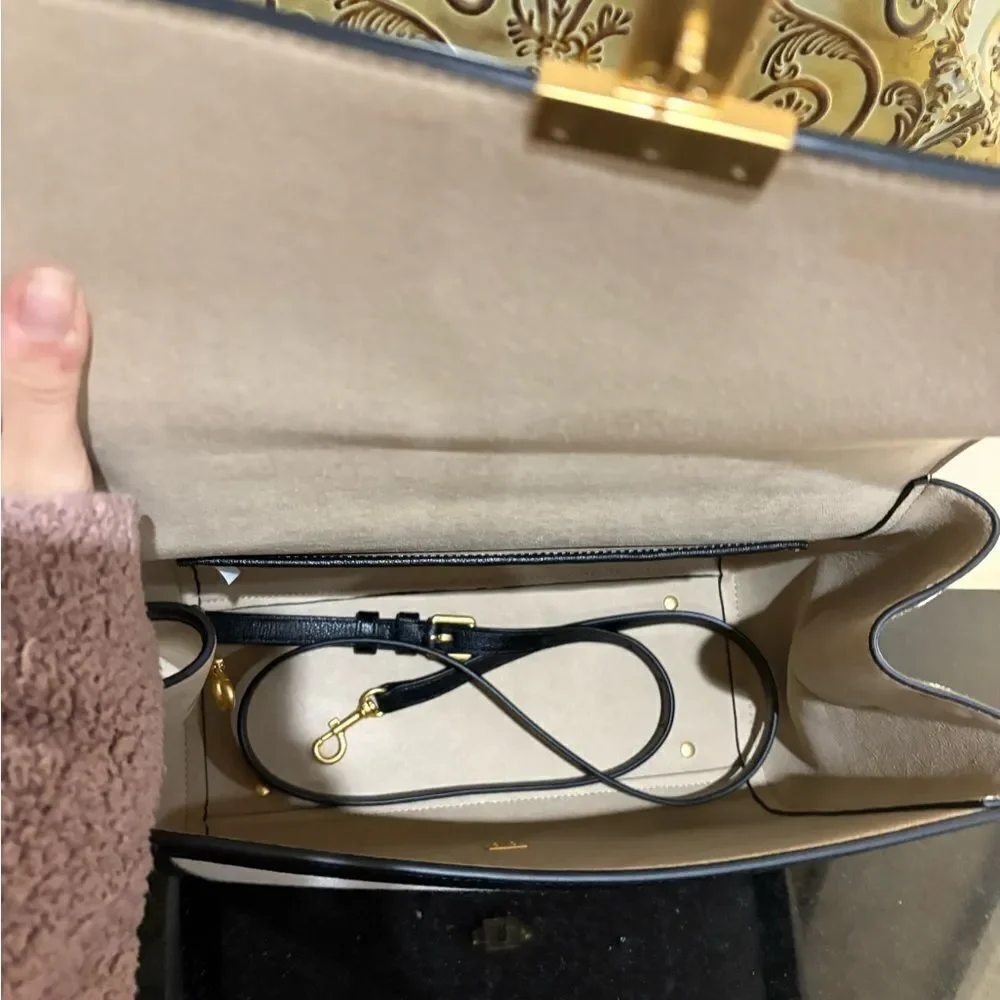 Tory Burch Black and Cream Satchel with Structured Design